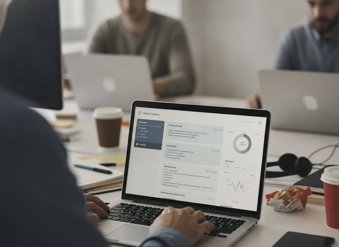 An AI-generated status dashboard summarizing updates across office locations
